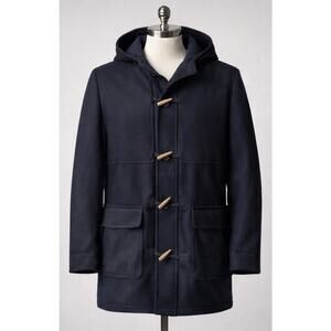 Vintage Hunt Club Wool Toggle Coat Mens M Navy Blue Duffle Hooded Quilt Lined